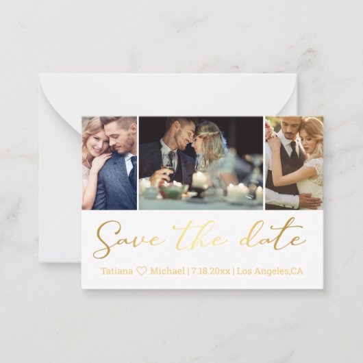elegant chic golden 3 foto's collage behalve datum notitiekaartje (Voorkant)