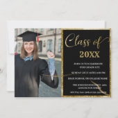 Elegant chic golden & black afstuderen-uitnodiging kaart (Voorkant)