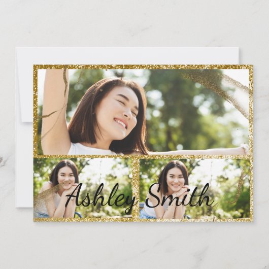 Elegant chic golden & black afstuderen-uitnodiging kaart (Achterkant)