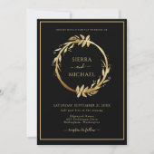 Elegant Chic Golden Foliage Black Wedding Kaart (Voorkant)