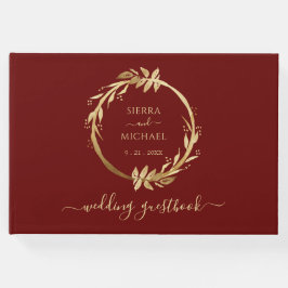 Elegant Chic Golden Foliage Burgundy Wedding Gastenboek