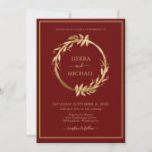 Elegant Chic Golden Foliage Burgundy Wedding Kaart (Voorkant)