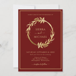 Elegant Chic Golden Foliage Burgundy Wedding Kaart