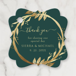 Elegant Chic Golden Foliage Emerald Green Wedding Bedankjes Labels