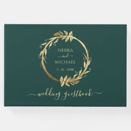 Elegant Chic Golden Foliage Emerald Green Wedding Gastenboek
