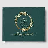 Elegant Chic Golden Foliage Emerald Green Wedding Gastenboek (Voorkant)