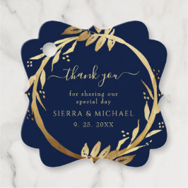 Elegant Chic Golden Foliage Navy Blue Wedding Bedankjes Labels