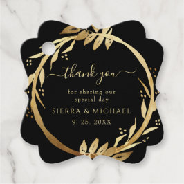 Elegant Chic Golden Foliage Wreath Black Wedding Bedankjes Labels