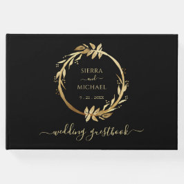Elegant Chic Golden Foliage Wreath Black Wedding Gastenboek