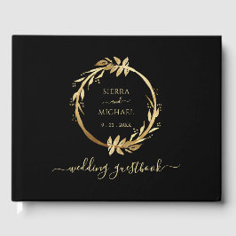 Elegant Chic Golden Foliage Wreath Black Wedding Gastenboek
