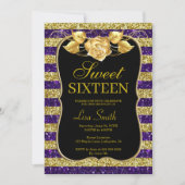 Elegant Chic Goud Paarse Glitter Roos Sweet 16 Kaart (Voorkant)