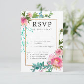 Elegant Chic Goud Roze Bloemen Bruiloft RSVP Kaart (Staand voorkant)