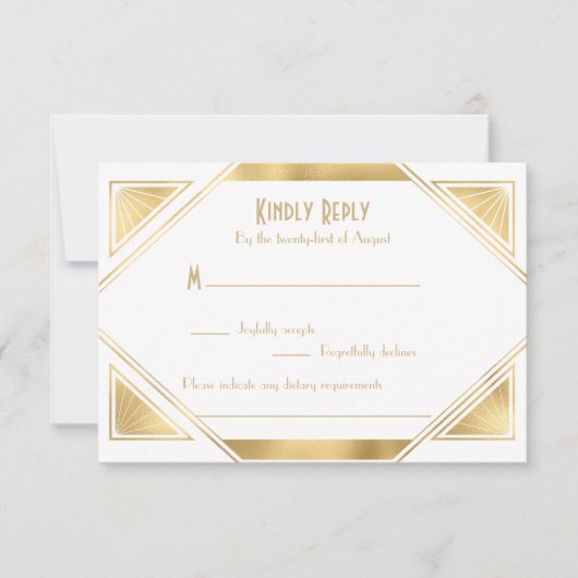 Elegant chic Great Gatsby Art Deco RSVP-kaart RSVP Kaartje (Voorkant)