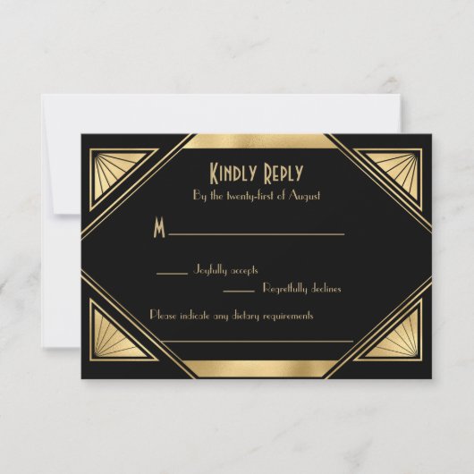 Elegant chic Great Gatsby Art Deco RSVP-kaart RSVP Kaartje (Voorkant)