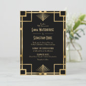 Elegant chic Great Gatsby Art Deco Wedding Kaart (Staand voorkant)