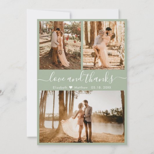 Elegant Chic Green 3 Photo Collage Wedding Th Bedankkaart (Voorkant)