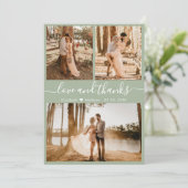 Elegant Chic Green 3 Photo Collage Wedding Th Bedankkaart (Staand voorkant)