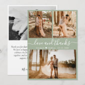 Elegant Chic Green 3 Photo Collage Wedding Th Bedankkaart (Voorkant / Achterkant)