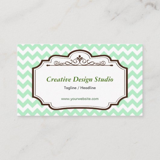 Elegant Chic Green Chevron Zigzag - tweezijdig Visitekaartje (Achterkant)