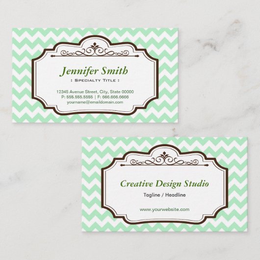Elegant Chic Green Chevron Zigzag - tweezijdig Visitekaartje (Voorkant / Achterkant)