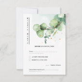 Elegant Chic Green Eucalyptus Wedding Gold accents RSVP Kaartje (Voorkant)