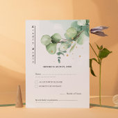 Elegant Chic Green Eucalyptus Wedding Gold accents RSVP Kaartje