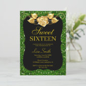 Elegant Chic Green Glitter Gold Roos Sweet 16 Kaart (Staand voorkant)