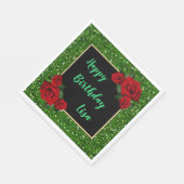 Elegant Chic Green Glitter Red Roses Birthday Servet (Hoek)