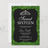 Elegant Chic Green Glitter Tiara Sweet 16 Kaart (Voorkant)