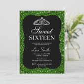Elegant Chic Green Glitter Tiara Sweet 16 Kaart (Staand voorkant)