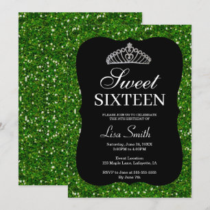 Elegant Chic Green Glitter Tiara Sweet 16 Kaart
