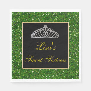 Elegant Chic Green Glitter Tiara Sweet 16 Servet