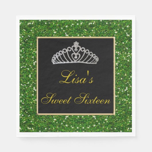 Elegant Chic Green Glitter Tiara Sweet 16 Servet (Voorkant)