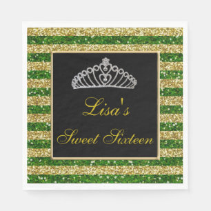 Elegant Chic Green Gold Glitter Tiara Sweet 16 Servet