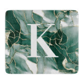 Elegant Chic Green Gold Marble Agate Monogram Snijplank (Voorkant)