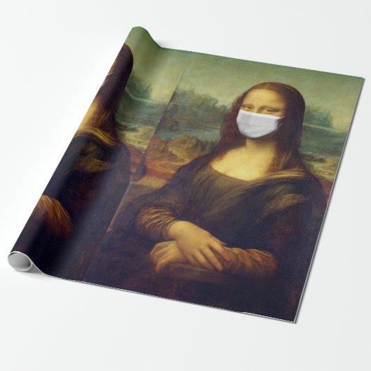 Elegant Chic Green Mona Lisa Covid 19 schilderijen Cadeaupapier (Uitgerold)