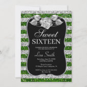 Elegant Chic Green Silver Glitter Roos Sweet 16 Kaart (Voorkant)