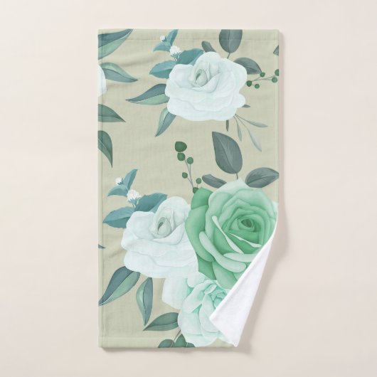 Elegant chic green white floral bad handdoek (Handdoek)