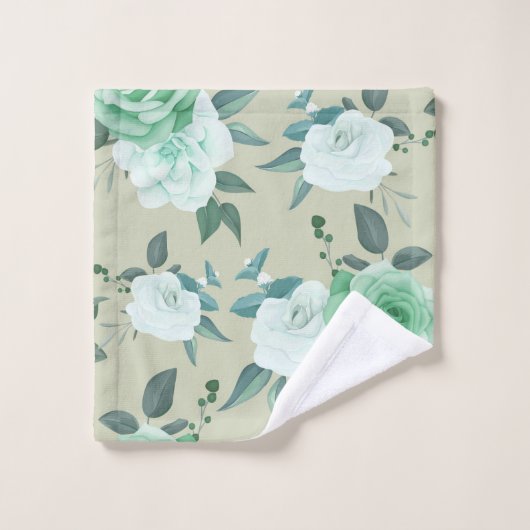 Elegant chic green white floral bad handdoek (Wasdoekje)