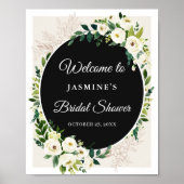 Elegant Chic Green White Floral Vrijgezellenfeest Poster (Voorkant)