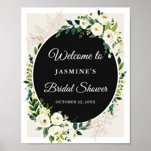 Elegant Chic Green White Floral Vrijgezellenfeest  Poster