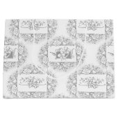 Elegant Chic Grey and White Engraved Floral Groot Cadeauzakje (Voorkant)