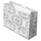 Elegant Chic Grey and White Engraved Floral Groot Cadeauzakje (Voorkant Gekanteld)