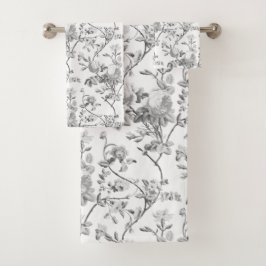 Elegant Chic  Grey Roos Floral Bad Handdoek