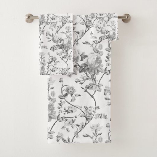 Elegant Chic  Grey Roos Floral Bad Handdoek (Insitu)