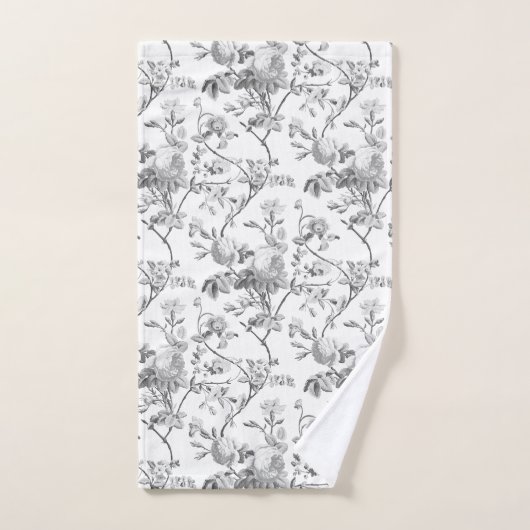 Elegant Chic  Grey Roos Floral Bad Handdoek (Handdoek)