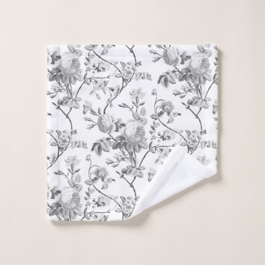 Elegant Chic  Grey Roos Floral Bad Handdoek (Wasdoekje)