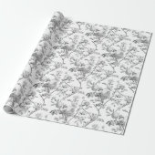 Elegant Chic Grey Roos Floral Cadeaupapier (Uitgerold)