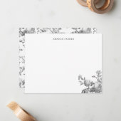 Elegant Chic  Grey Roos Floral Notitiekaartje (Voorkant / Achterkant in situ)