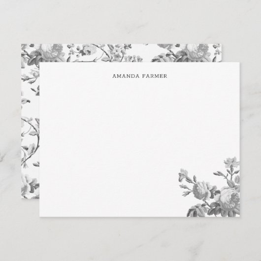 Elegant Chic  Grey Roos Floral Notitiekaartje (Voorkant / Achterkant)
